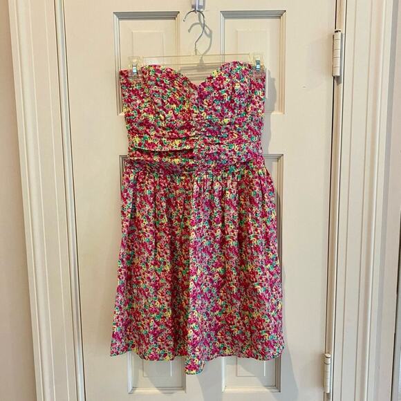 Parker NY Strapless Floral Print Silk Smocked Quilted Corset Mini Sundress - Picture 4 of 8